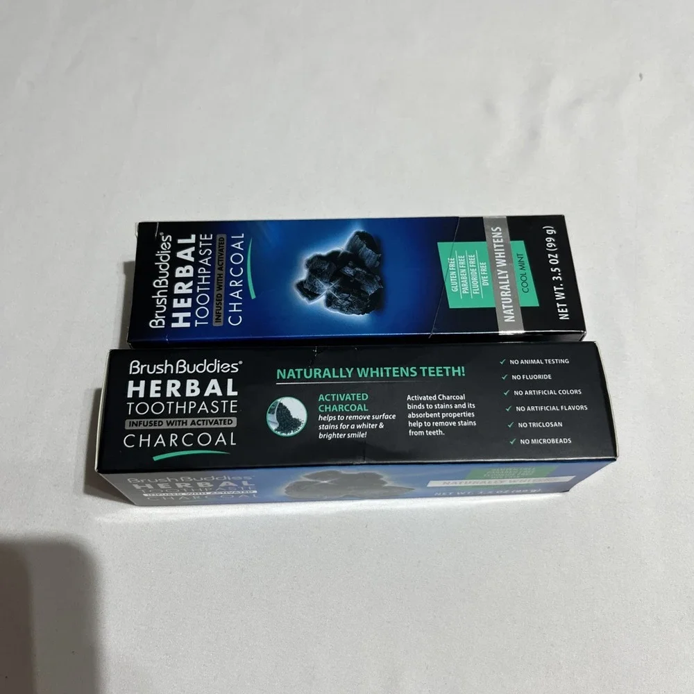 Brush Buddies Herbal Toothpaste 3.5oz‎ Activated Charcoal Cool Mint 2 Pack NEW